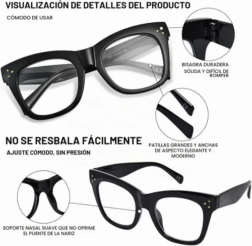 Vista 4 de FONHCOO Oversized Progressive Reading Glasses for Women Men Large Square Blue Light Blocking Computer Readers Negro