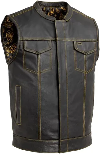 Vista 9 de First Mfg Co - The Cut - Chaleco de cuero para motociclista para hombre