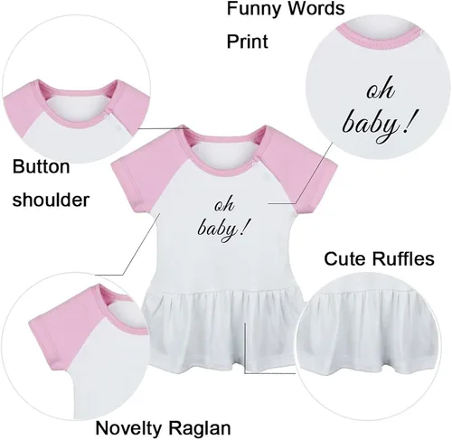 Vista 2 de Pack of 2, Coming Soon & Oh Baby Pregnancy Announcement Dresses, Newborn Infant Baby Girls Princess Dress, Cute Ruffle