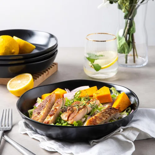Vista 8 de AmorArc 9.75'' de cerámica cuencos grandes para pasta, juego de 4 cuencos planos de gres de 38 onzas para servir, cuencos aptos para horno