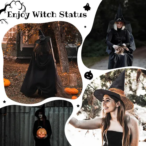Vista 19 de Zando Sombreros de bruja de encaje para mujer, accesorios de disfraz de Halloween, accesorios de disfraz de bruja plegables para colgar