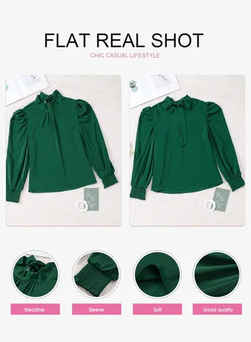 Vista 5 de EVALESS Blusas holgadas de cuello alto para mujer, manga larga, estilo casual, para el trabajo, blusas