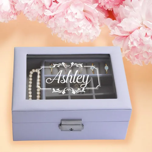 Vista 4 de My Personal Memories Joyero personalizado, bandeja y organizador con parte superior de cristal, accesorios personalizados y grabados, regalo