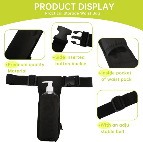 Vista 3 de Funda de aceite de masaje, cinturón de cintura, soporte ajustable para botellas para terapeutas de masaje, práctica bolsa de almacenamiento