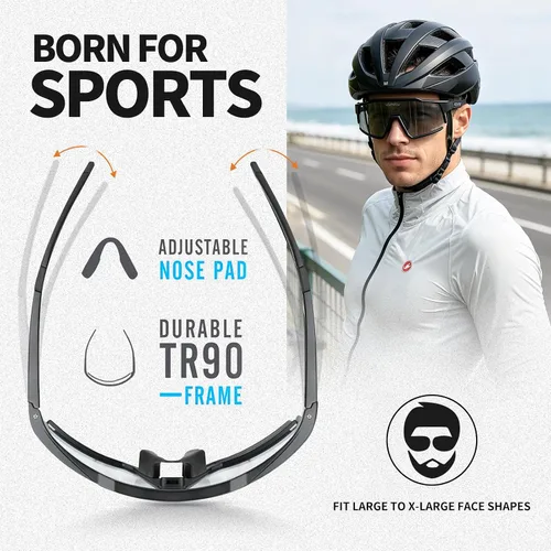Vista 2 de Photochromic Sports Sunglasses XL for Men Women, TR90 Frame Cycling Glasses for Baseball, Running, Hiking