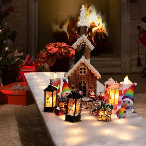 Vista 5 de 4 mantas de nieve de Navidad preiluminadas con luces LED, camino de mesa iluminado para vacaciones, accesorios de aldea de Navidad, decoración
