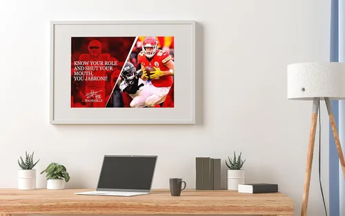 Vista 6 de Vincit Veritas Póster de Travis Kelce con cita motivacional, carteles inspiradores de fútbol para decoración deportiva, coaching, arte de pared