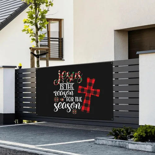 Vista 4 de Cartel de Jesús es la razón de la temporada navideña de 47 x 71 pulgadas, pancarta de fondo para decoración de bienvenida para bodas, fiestas y patio