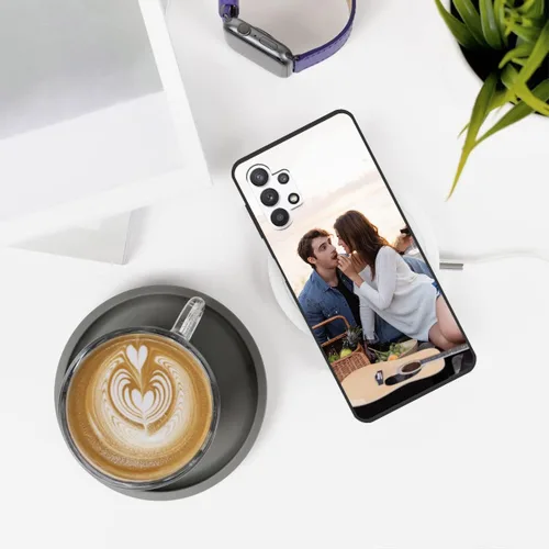 Vista 4 de Funda de teléfono con foto personalizada para Samsung Galaxy A32 5G, imagen/texto personalizados, funda negra delgada y suave, regalo único de nicho