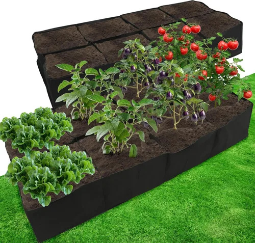 Vista 8 de Gardzen Paquete de 2 camas de jardín elevadas de tela, 2 x 2 x 1 pies, 4 rejillas para jardinería de pies cuadrados, caja de plantación