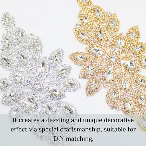 Vista 8 de PEARLY JUN Parches de apliques de cristal con diamantes de imitación para bricolaje, con cuentas, ropa de costura para cinturón de boda, vestidos