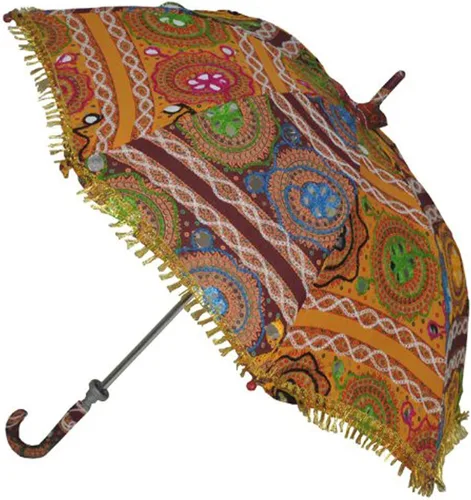 Vista 2 de Marusthali Bohemia Diseño Hecho A Mano Algodón Multicolor Moda Multicolor Paraguas Bordado Boho Paraguas Sombrilla