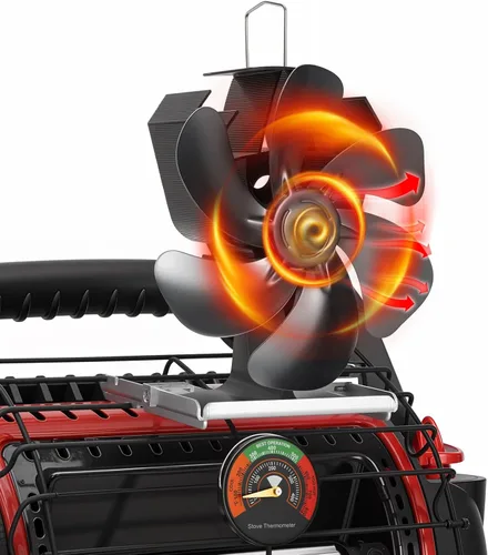 Vista 9 de XTIMES Ventilador de estufa de leña oscilante, ventilador de chimenea con termómetro magnético, ventilador termoeléctrico para estufa