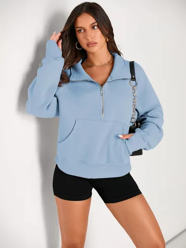 Vista 2 de AUTOMET Womens Sweatshirts Half Zip Cropped Pullover Fleece Quarter Zipper Hoodies Fall outfits Clothes Thumb Hole