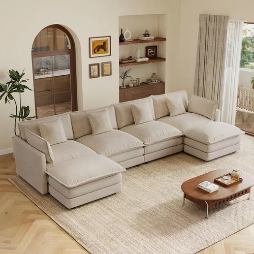 Vista 30 de Sofá modular de 76 pulgadas, sofá biplaza beige de 2 plazas, cómodos asientos de felpilla de 25 pulgadas de profundidad con 2 almohadas