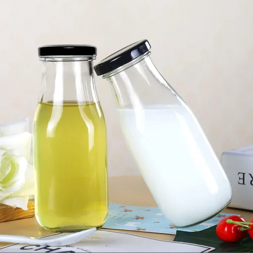Vista 5 de QAPPDA Botellas de vidrio de 12 onzas, botellas de leche de vidrio Tapa negra