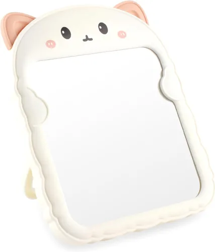 Vista 11 de TBWHL Bonito espejo de escritorio de dibujos animados con gato para escritorio, espejo de escritorio con soporte para niñas, niños, espejo colgante