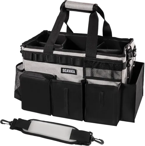 Vista 14 de SCAVATA Bolsa de aseo portátil, organizador de suministros con asa y correas para el hombro para amas de casa, organizador de herramientas