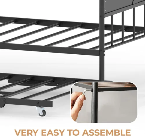 Vista 7 de IDEALHOUSE Sofá cama individual de metal con nido desplegable, cama de plataforma de listones de acero resistente con cabecera elegante, marco