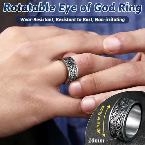 Vista 3 de FaithHeart Anillo de ojo de Dios para hombres y mujeres, acero inoxidable, chapado en oro de 18 quilates, anillos personalizados, Acero inoxidable