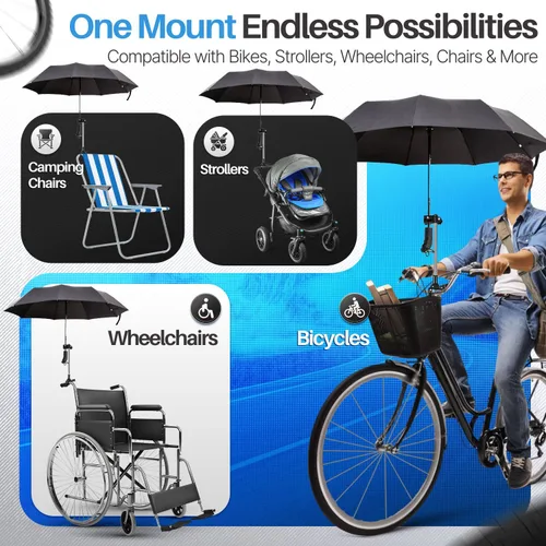 Vista 8 de Flexzion Soporte de abrazadera ajustable para sombrilla de bicicleta – Accesorio universal para cochecito, soporte de sombrilla para silla de ruedas