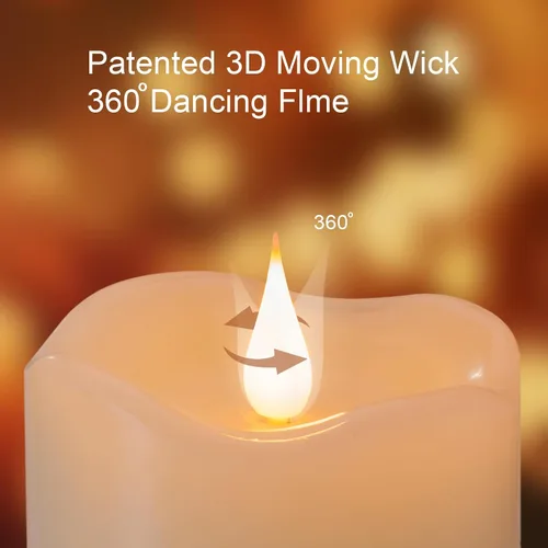 Vista 2 de Velas sin llama a pilas con temporizador de control remoto, velas LED parpadeantes con llama móvil 3D, cera real, 3 x 5 pulgadas, marfil realista
