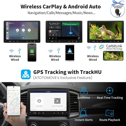 Vista 3 de 8-Core 9" QLED pantalla táctil doble DIN Android estéreo para coche y cámara frontal 1080P, S8 Gen3 4G+32G AI Chat inalámbrico CarPlay Android Auto