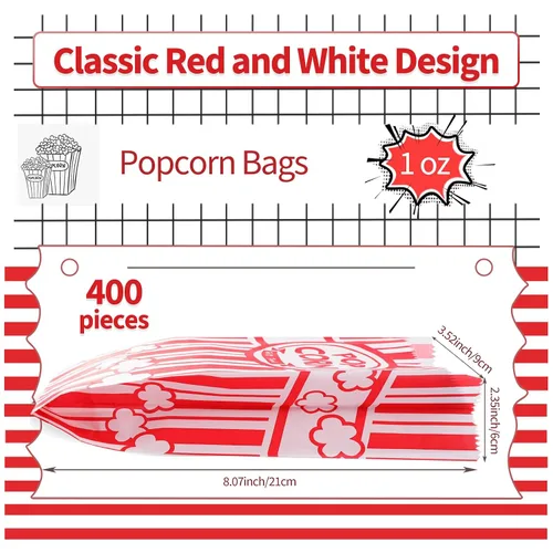 Vista 2 de VOISEN Bolsas de papel para palomitas de maíz, paquete de 400 bolsas de palomitas de maíz de 1 oz, porciones individuales, bolsa de maíz a granel