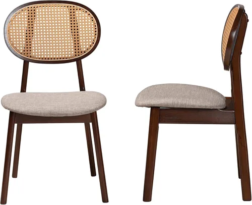 Vista 5 de Baxton Studio Darrion Mid-Century - Juego de sillas de comedor de 2 piezas de tela gris y madera con acabado marrón nogal