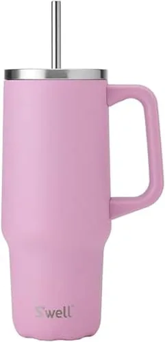 Vista 14 de S'well Vaso de acero inoxidable reciclado XL con popote y asa, 40 onzas, azurita, contenedor aislado al vacío de triple capa mantiene las bebidas