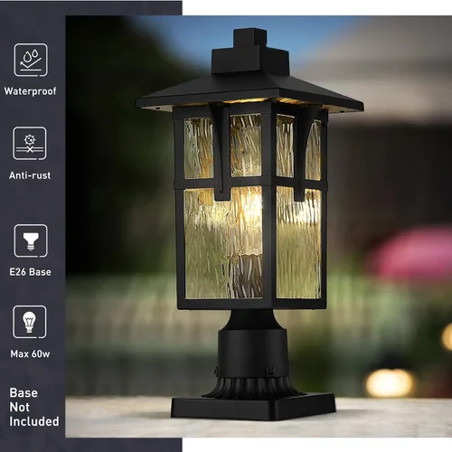 Vista 5 de zeyu ZX1P-SW BK - Luz de poste para exteriores de 16.7 pulgadas, lámpara de poste para camino de jardín, aluminio fundido a presión con vidrio
