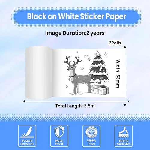 Vista 2 de Phomemo - Papel para impresora térmica autoadhesiva, color blanco, para impresora térmica Bluetooth de bolsillo Phomemo M02/M02 Pro/M03/M02S, 1.969