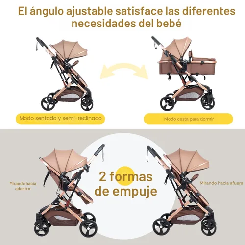 Vista 9 de Cochecito de bebé 2 en 1 para recién nacido plegable con toldo ajustable plegable de alto paisaje, cochecito infantil antigolpes para niños pequeños