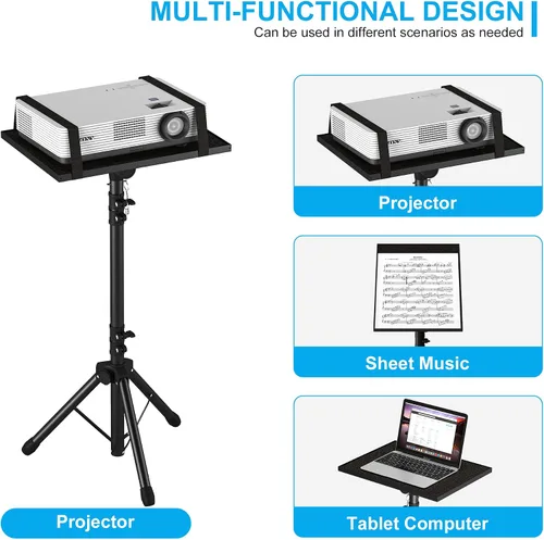 Vista 3 de Trípode ajustable para proyector, altura de laptop de 23.5 a 46.5 pulgadas con soporte para teléfono de cuello de cisne, piso para oficina, hogar