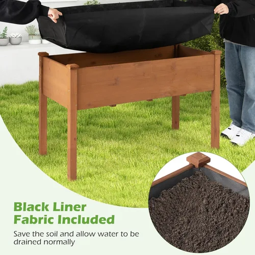 Vista 5 de Giantex Cama de jardín elevada, maceta elevada de madera con forro protector y orificio de drenaje, maceta elevada para plantar verduras, flores