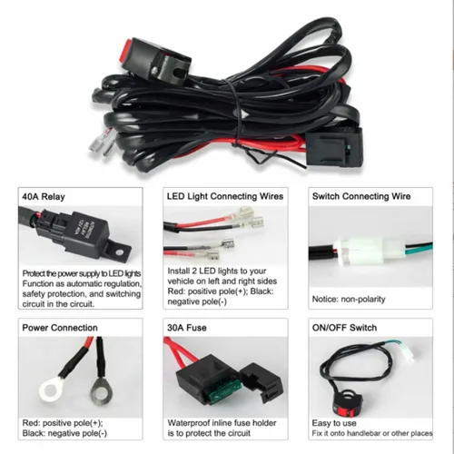 Vista 7 de Kit de arnés de cableado de luz LED para motocicleta, kit de arnés de cableado de barra de luz LED, interruptor de manillar de motocicleta