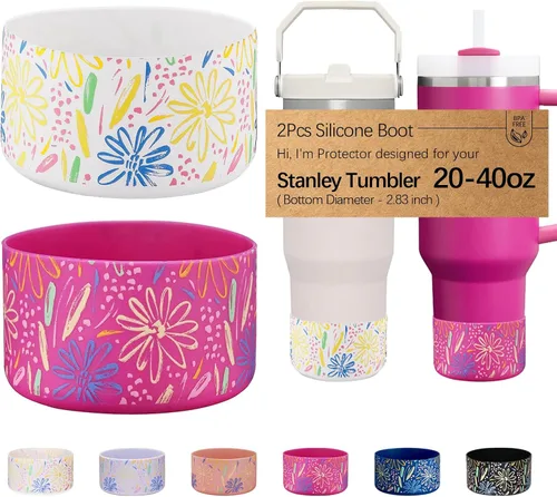 Vista 28 de WK IEASON 2 Piezas Protector de Base Tipo Bota para Vaso Stanley Quencher Adventure 40oz y Stanley IceFlow 20oz 30oz y Compatible con Botella de 3D