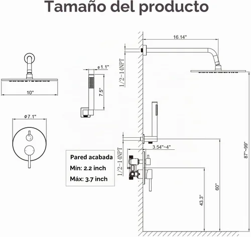Vista 7 de Gabrylly Sistema de ducha, juego de grifo de ducha montado en la pared de Negro