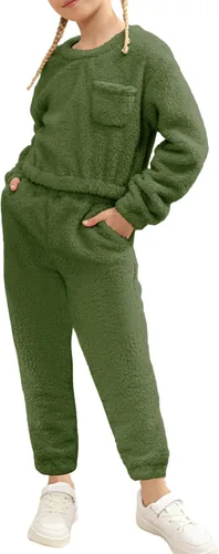 Vista 3 de Mafulus Conjunto de pantalones de dos piezas para niñas, cómodos, ligeros, de manga larga, con bolsillos