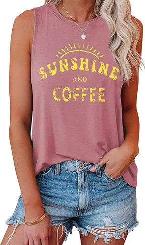 Vista 25 de Hount Camisetas sin mangas para mujer, estilo casual, holgadas, con gráficos, cómodas, para verano, básicas, camisetas tipo túnica 10-beige