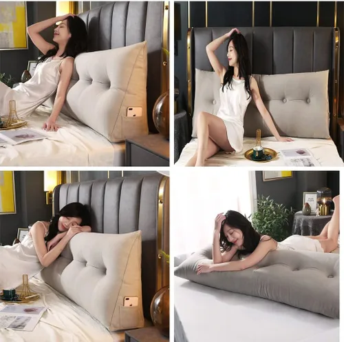 Vista 4 de Cabecera triangular grande, almohada de cuña para apoyabrazos de lectura, soporte de posicionamiento, cojín con funda extraíble, plata