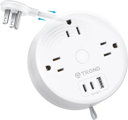 Vista 10 de TROND - Regleta de alimentación con cable de extensión retráctil - Regleta de alimentación de viaje con 3 tomas de CA, 3 puertos USB (2 USB C)