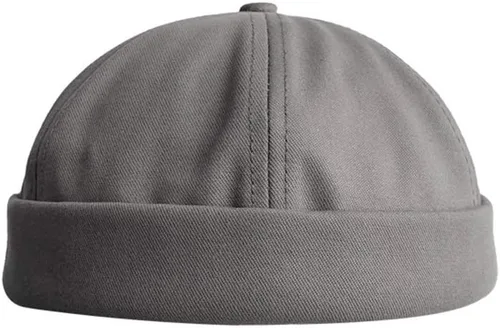 Vista 3 de Sombreros Docker para hombre, gorro de marinero, sombrero de trabajador, puño enrollado, sombrero retro sin ala con ajustable, A36-gris