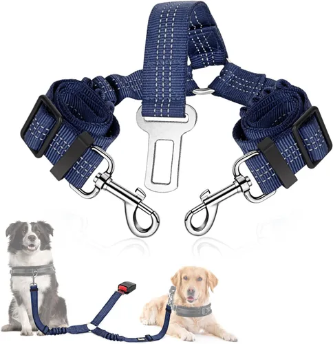 Vista 14 de SlowTon Cinturón de seguridad para perro, cinturón de seguridad doble para perro, correa de seguridad ajustable para vehículo con amortiguador