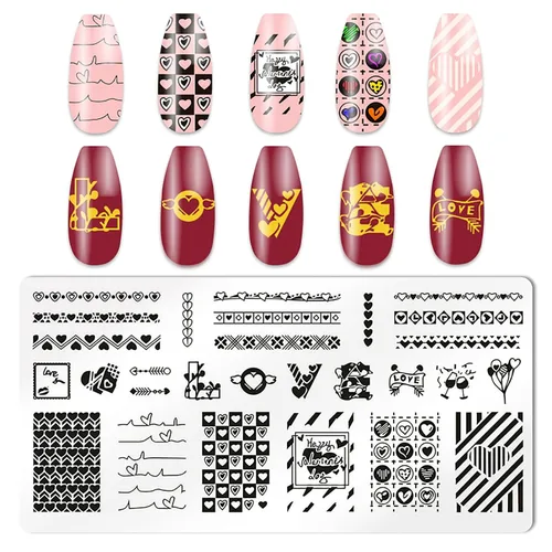 Vista 4 de KAAGEE 5 sellos de uñas para el día de San Valentín con raspador de sellos, estampado de placa de corazón de amor, plantillas románticas, plantilla