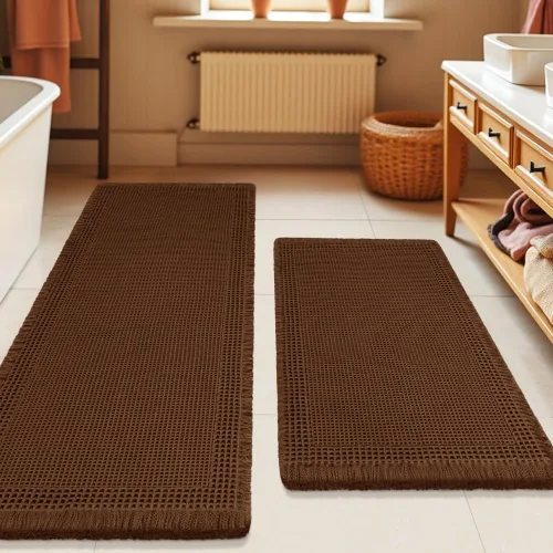 Vista 80 de Tapete de baño con diseño de gofre, moderno, bohemio, absorbente, antideslizante, ultrasuave, lavable a máquina, con letra de baño, dormitorio