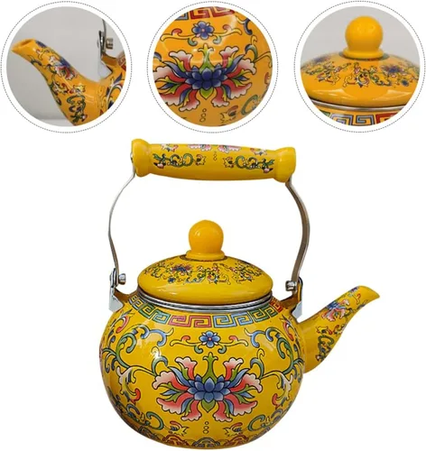 Vista 3 de Healeved Hervidor de té esmaltado con mango de cerámica e infusor de 2.2 L, hervidor de agua clásico floral, tetera de acero para estufa