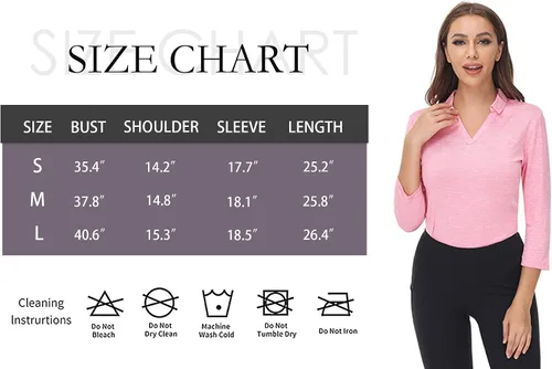 Vista 6 de TrendiMax Paquete de 2 camisetas polo de golf de manga 34 para mujer, cuello en V, absorbe la humedad, camisetas deportivas para entrenamiento