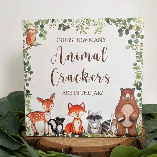 Vista 6 de Yuzioey Woodland Guess How Many Animal Crackers - Juego de adivinanzas, caja de juego de adivinanzas para baby shower de bosque y oraciones