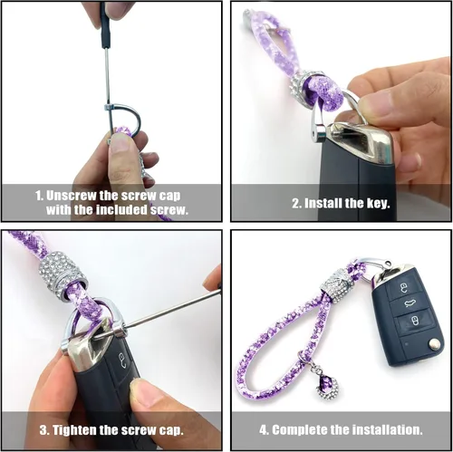 Vista 3 de Llavero de cristal para mujer llavero de moda con diamantes de imitación universal para llave de coche morado